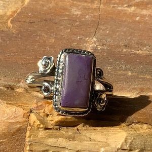 NATURAL LAVENDER JADE 925 STERLING SILVER RING, SIZE 8